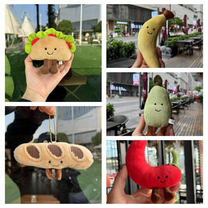 EZBABY JE Serie de Peluches Súper Suaves de Vegetales (<span class=keywords><strong>Hamburguesa</strong></span>, Taco, Pimiento, Plátano, Baguette, Pera) Largos, Rellenos de Algodón PP, Llavero - Product Image 2