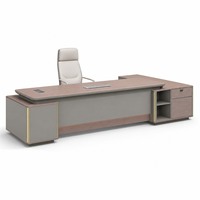 Bureau de direction moderne, durable et écologique avec armoire latérale et boîte à câbles, en bois, garantie 5 ans