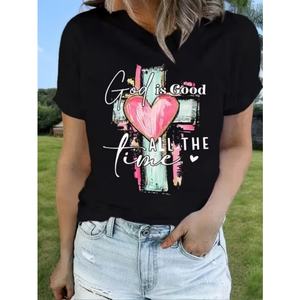 เสื้อยืดผู้หญิงไซส์ใหญ่ ผ้าเทอร์รี่ สำหรับฤดูร้อน คุณภาพสูง ขายส่ง OEM รับสกรีนโลโก้ ผ้าฝ้าย ถักแบบเรียบ ลายกราฟิก - Product Image 1