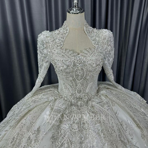 Lscm108 Modern Silver Long Sleeve Beaded Ball Gown Wedding Dress Sweetheart Neckline Chapel Train Floor-Length Feather <b>Sequin</b> - Product Image 3