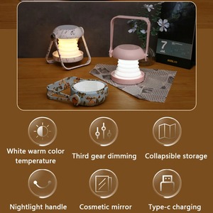 Lámpara de Mesa Multifuncional Telescópica con Luz Nocturna, Espejo Cosmético, Luz LED Portátil para Lectura, Cuidado de los Ojos, Recargable por USB - Product Image 3