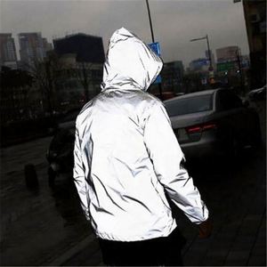 100% Polyester Coated Stand Collar <b>Reflective</b> Hood Zip OEM Custom Logo Wholesale 3M Windbreaker Mens Bomber <b>Jacket</b> - Product Image 2