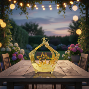 JL23191 Lanterna a <span class=keywords><strong>Mezzaluna</strong></span> Ramadan Fanous - Luce Decorativa Islamica in Metallo Dorato <span class=keywords><strong>con</strong></span> Ritagli di Moschea e <span class=keywords><strong>Stella</strong></span> - Product Image 1