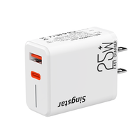 Chargeurs adaptateurs multifonctions USB Type C 2 en 1 avec double port A+C PD QC3.0 25W et lumière LED, charge rapide Type-C