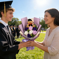Bouquet de roses artificielles fait main avec ours docteur et toque de diplômé, cadeau haut de gamme pour la saison des diplômes, pour camarades de classe et meilleurs amis