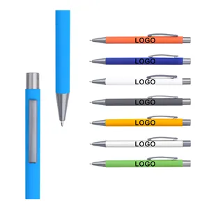 Promotional Advertising Gift Fast Shipping Metal Click Rubber Ballpoint Pen With Custom Branded Logo Aluminum For Hotel