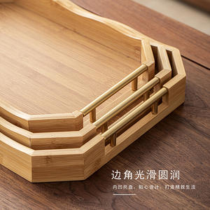 Bandeja de bambú personalizada con asas doradas, juego de tres bandejas de bambú, bandeja de bambú y madera personalizada, bandeja rectangular para té con logo. - Product Image 6