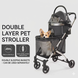 Nouvelle <span class=keywords><strong>poussette</strong></span> pour animaux de compagnie à double couche et grand espace, pour plusieurs chats et chiens, avec design séparable - Product Image 2