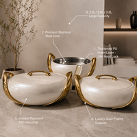 Ensemble de casseroles isothermes de luxe 3 pièces 2,5L 3L 3,5L en acier inoxydable, chauffe-plats pour le Ramadan, faible MOQ, 2 ensembles de chauffe-plats