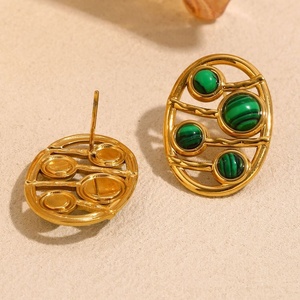 Boucles d'oreilles clous tendance géométriques rétro de style européen et américain, en acier inoxydable plaqué or 18 carats, avec turquoise, pour anniversaire - Product Image 4