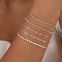 Ensemble de bracelets joncs tendance en alliage de zinc plaqué argent avec breloques géométriques pour femme, motifs feuilles, cœur, flèche, bracelets ouverts, bijoux