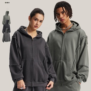 <span class=keywords><strong>Felpa</strong></span> con cappuccio con cerniera in metallo Patchwork con lavaggio a acido strutturale da uomo 100% alla moda stile stile Pullover alla moda - Product Image 3