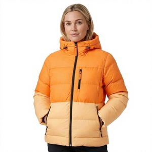 Unisex Orange Eco-friendly Cotton Filling Hooded Puffer <b>Jacket</b> Windproof Zipper Closure Casual Winter Wear Thick Regular Fit - Product Image 1