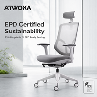 Chaise de bureau durable certifiée EPD ATWOKA - Design pionnier 2026, dossier haut, pour projets d'ingénierie LEED