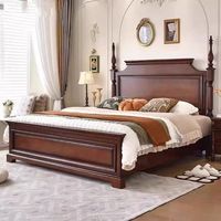 Lit de luxe classique français en bois de bouleau massif peint crème antique, lit traditionnel européen