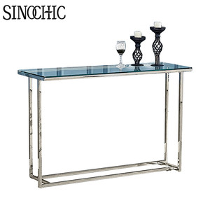 Bàn điều khiển kính cường lực dài chân kim loại mạ crôm, bàn hành lang mỏng được nhân đôi - Product Image 5