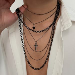 Juego de 2 Collares de Cadena Larga con Colgante de Cruz/Estrella de Varias Capas Estilo Hip Hop para Hombre, Accesorios de Moda Punk para Uso Diario, Regalo de Joyería - Product Image 2