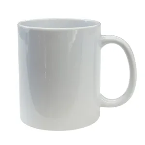 ถ้วยกาแฟสีขาวเรียบง่ายขนาด11ออนซ์ถ้วยเซรามิกสีขาวพิมพ์โลโก้แบบระเหิดตามสั่ง