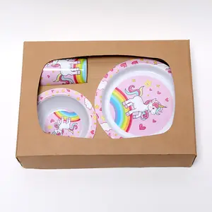 Platos de alimentación de PP con estampado de dibujos animados para niños, juego de vajilla con tazón personalizado
