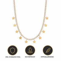 Collier chaîne tennis en CZ brillant plaqué or avec pendentif étoile en acier inoxydable, prêt à être expédié en gros