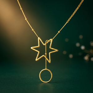 Collier pendentif étoile en laiton plaqué or 14 carats, chaîne minimaliste en corde, tendance unisexe, à porter au quotidien - Product Image 3