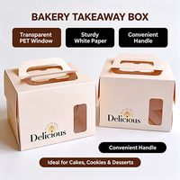 Boîte à gâteau tendance 2026 en carton blanc écologique avec poignée et fenêtre transparente en PET, emballage alimentaire de qualité pour pâtisserie et desserts