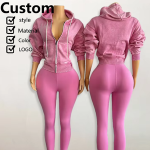 Conjunto Deportivo de Dos Piezas Personalizado para Mujer, Sudadera con Cierre de Cremallera y Pantalones Deportivos para Otoño - Product Image 1