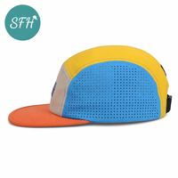 Casquettes de camping 5 panneaux en nylon ajustables personnalisées, non structurées, avec trous découpés au laser, pour le running et le camping
