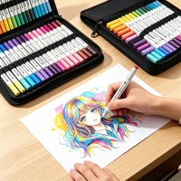 Ensemble de 60 marqueurs à double pointe, pointe fine et pointe pinceau, à base d'eau, pour le dessin, le manga et les fournitures artistiques scolaires