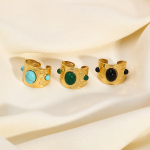 Anillo abierto de piedra natural con incrustaciones de acero inoxidable <span class=keywords><strong>Punk</strong></span> ajustable 18K chapado en oro titanio acero CZ forma de engranaje anillos de dedo - Product Image 2