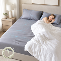 Drap-housse gris 90 % coton et 10 % fibres d'argent conductrices pour mise à la terre, teint uni, 400 fils au pouce carré, pour une meilleure qualité de sommeil