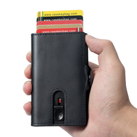 Dompet Kartu Kulit Asli Mewah Khusus Pria dengan RFID, Aluminium, dan Fitur Geser Pop-up, Dilengkapi Kantong Koin Ber-resleting