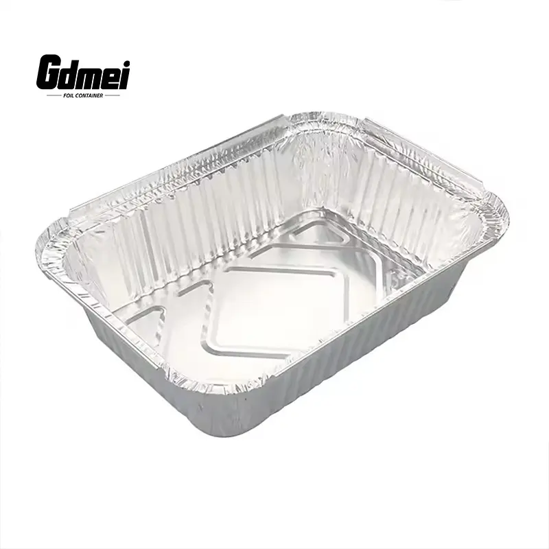 Precio de fábrica GDMEI, papel de aluminio desechable de grado alimenticio, contenedor de alimentos, bandeja de aluminio rectangular, placas de papel de plata con tapas