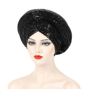 Listo para Enviar: Últimos Modelos 2025 de Gorros Musulmanes para <span class=keywords><strong>Mujer</strong></span>, Elegantes Pañuelos Africanos con Lentejuelas Brillantes, Turbantes Auto Gele para Damas - Product Image 4