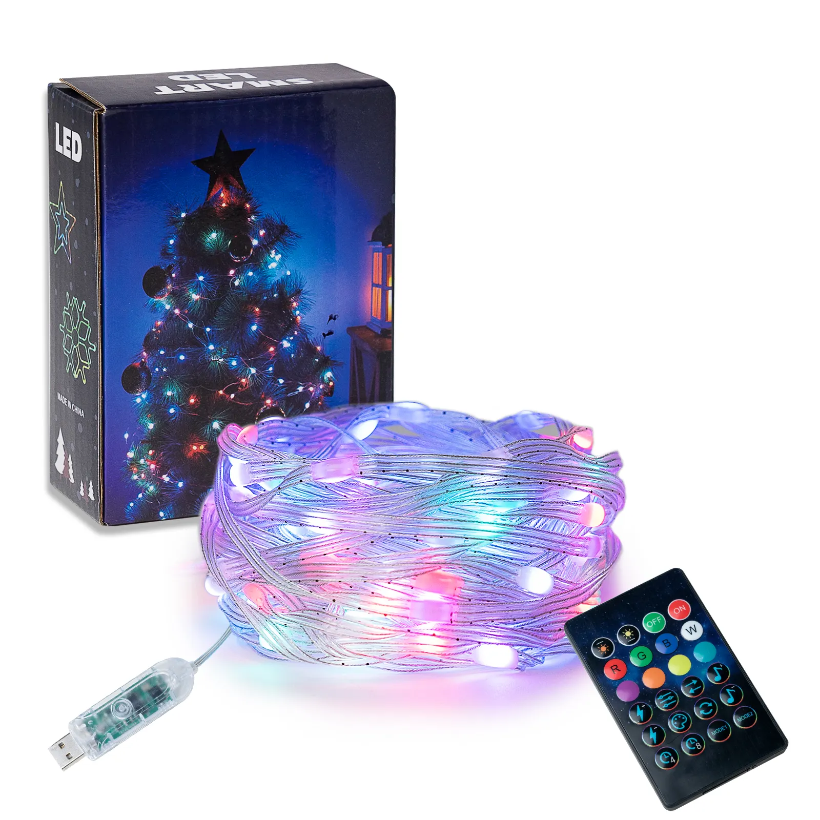 Luces de cobre Rgb Multicolor para vacaciones, tira de luces Led inteligentes con Control por aplicación para árbol de Navidad