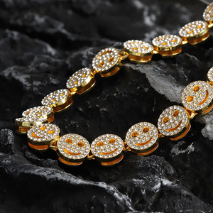 2024 nouveau visage souriant chaîne cubaine entièrement percé strass alliage de Zinc Hip Hop bijoux juste prix <span class=keywords><strong>Rap</strong></span> Style collier Bracelet - Product Image 3