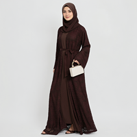Abaya en dentelle personnalisée avec ceinture, vente en gros, robe Abaya islamique modeste deux pièces pour l'Aïd