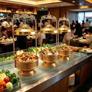 FLEY Comercial, Recipiente para Calentar <span class=keywords><strong>Comida</strong></span> <span class=keywords><strong>de</strong></span> 8L, Diseño Árabe Dorado con Tapa Escalonada, para Banquetes y Catering - Product Image 1