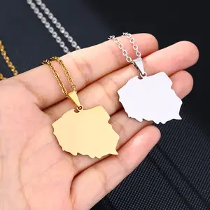 Manufacturer Poland Map Chain Necklaces Stainless Steel Silver 18K Gold Plated Enamel Poland Flag Map Pendant Chain Necklace