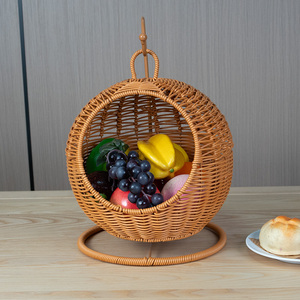 Panier en rotin <span class=keywords><strong>plastique</strong></span> de grande capacité personnalisé, fait à la main, style écologique, paniers de rangement durables pour fruits et pain - Product Image 3