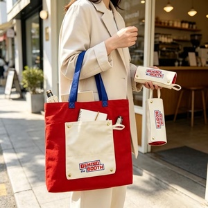 New Contrast Color Design Canvas Tote <b>Bag</b> <b>Large</b> Capacity Folding <b>Shopping</b> <b>Bag</b> with Pocket Portable Beach <b>Bag</b> - Product Image 4