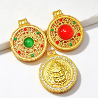 Pendentif breloque boussole ronde Émail Or Vintage Thème Dieu de la Richesse Jaune Tibétain pour la fabrication de colliers, idéal pour offrir, vente en gros