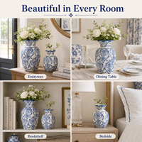 Vase en céramique d'art en porcelaine bleue et blanche, style simplicité moderne, accessoires de décoration pour la maison, le salon et le bureau, vases à fleurs