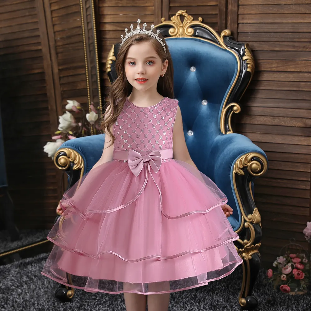 Korean style fluffy princess dress for girl 2-10 year red kid birthday dress big bow lovely girl party for wedding wholesale