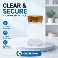 Flacon en plastique pour médicaments, pilules, capsules, comprimés, 120/175/250 ml, avec bouchon à vis doré, sérigraphié