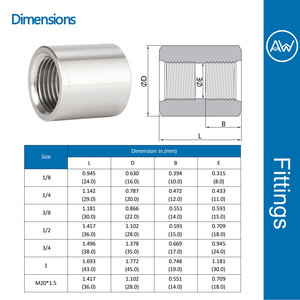 Raccord de tuyauterie en acier inoxydable, filetage interne M20 DN6-DN25 pour connexion huile, gaz, eau - Product Image 2