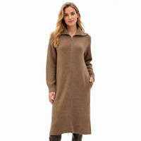 Robe en tricot de cachemire à col rabattu pour femme, manches longues, longueur genou, coupe droite, tricot d'hiver, fabricant sur mesure