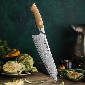 Couteau de chef HEZHEN en acier Damas personnalisé, manche en Micarta de lin durable, couteau de cuisine professionnel pour trancher, Gyuto - Product Image 1