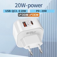 Adaptateur de téléphone portable mural QC3.0 PD Type-C avec prise UK, câble USB Type-C, chargeur rapide 20W en gros pour téléphone Android