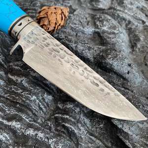 Vg10 Damascus Stalen Vaste Rechte Camping Jachtmes Hoorn Handvat Met Lederen Schede - Product Image 5